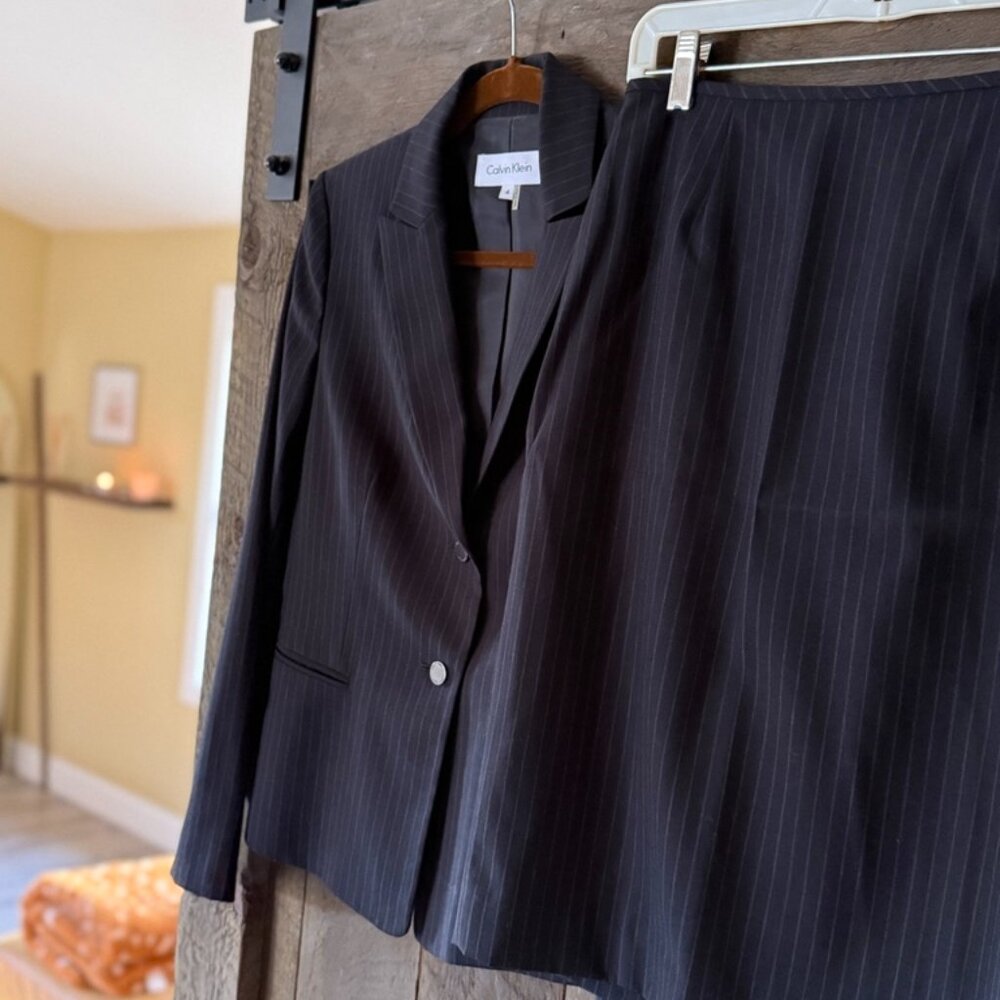 Calvin Klein Pinstripe Skirt Suit